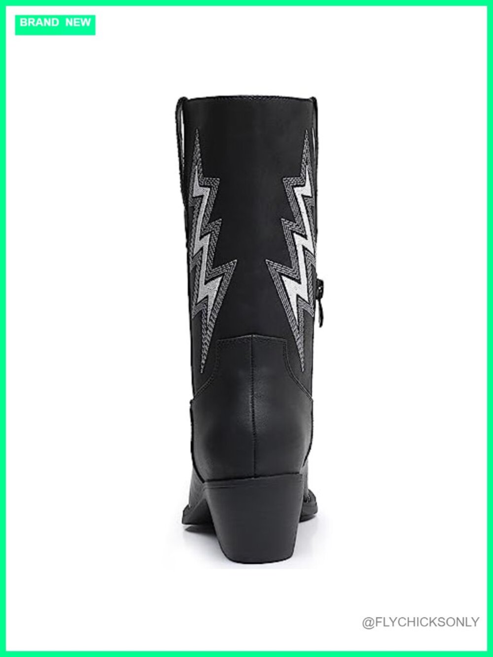 Faux Leather Cowgirl Boots Mid Calf Western Low Heel Zipper Women's - Picture 5 of 6
